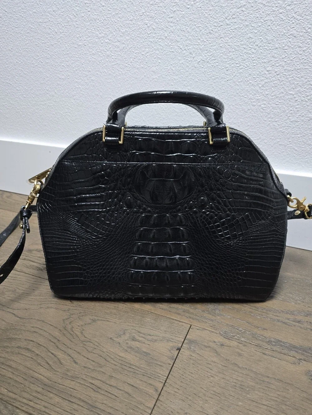🆕️ Brahmin Hudson Leather Top Handle Satchel in Creme Muse Leopard Rabbit Fur